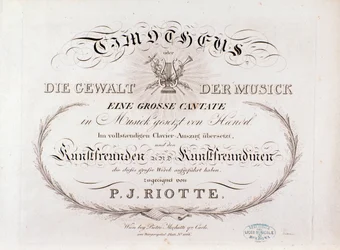 Titelside på musikalsk partitur af Timotheus af GF Handel (1812)
