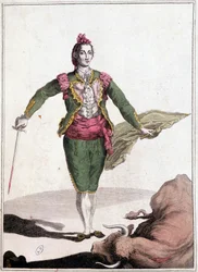 Toreador-kostume, den berømte Joaquin Costillares, efter at have væltet tyren, i 1825.