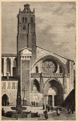 Toulouse Katedral - Cathedrale Saint-Etienne de Toulouse - (Saint Etienne) gravering i "" PATRIE" - PECTUREQUIREQUE BESKRIVELSE AF FRANKRIG I 6 BIND AF LUCIEN HUARD - slutningen af ​​det 19. århundrede