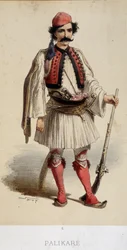 Traditionel græsk mandlig kostume - gravering, slutningen af det 19. århundrede