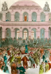 Affald af bytteagenter på Bourse de Paris Gravering 1856 Privat samling