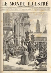 Verdensudstilling 1889 - Indfødte soldater foran kolonipavillonen (Esplanade des Invalides). Forside "" Le Monde Illustré"" fra 01/06/1889.
