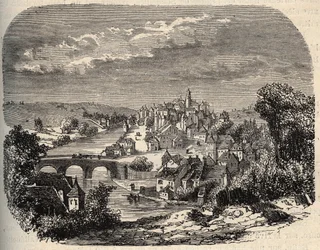 Uzerche - Correze - Frankrig - gravering i "" PATRIE"" - PECTUREQUIREQUE BESKRIVELSE AF FRANKRIG I 6 BIND AF LUCIEN HUARD - slutningen af ​​1800-tallet