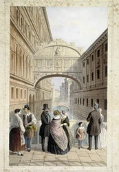 Venitiens sur le pont des soupirs (suknes bro) - i "" Album des principales views de Venise "", ill. af Marco Moro, red. Gio Brizeghel, v.1840
