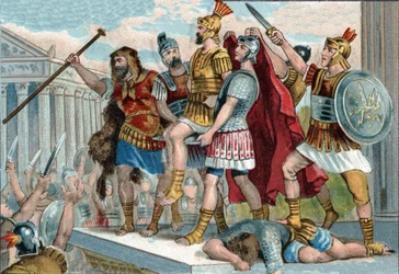 Vespasian (på latin Titus Flavius Vespasianus) (9-79) blev udråbt til kejser af sine soldater. Kromolitografi omkring 1890.