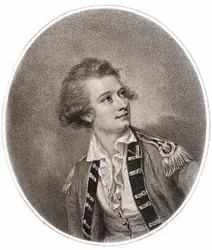 Vicente Lunardi, en italiensk aeronautiker, som foretog den første ballonstigning i England den 14. september 1784. Indgravering fra slutningen af det 18. århundrede.