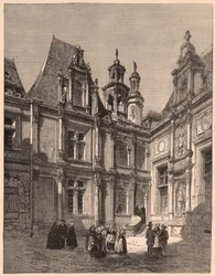 Udsigt fra det indre af gårdspladsen på Hotel Escoville i Caen i 1860, Frankrig