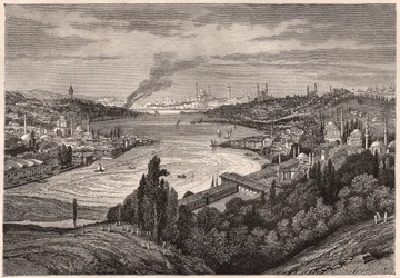Udsigt over Konstantinopel, det nuværende Istanbul, og Det Gyldne Horn i det XIX århundrede