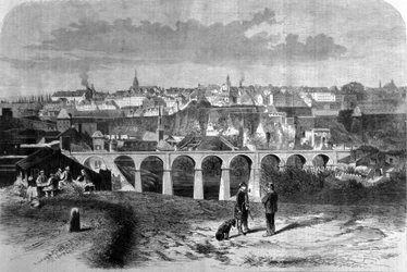 Udsigt over Luxembourg by. 1800-tals gravering.