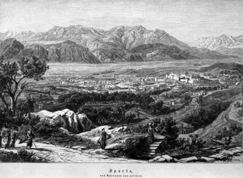 Udsigt over Sparta. 1800-tals gravering.