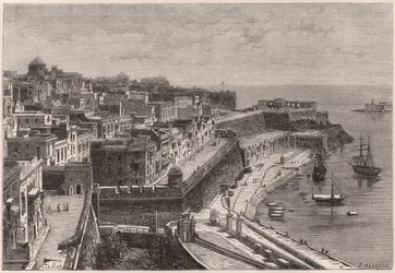 Udsigt over Valletta og dens havn i det XIX århundrede