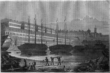 Udsigt over Corderies, Bagne og Saint Louis-tårnet (Saint-Louis) i Brest. I "" Den maleriske butik"" 1835