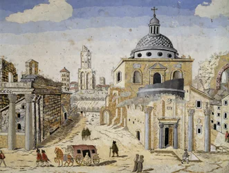 Udsigt over Forum Romanum, slutningen af det 17. århundrede, scagliola på terracotta-støtte. Detalje