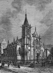 Udsigt over kirken Saint Séverin i Paris i slutningen af det 18. århundrede. Gravering fra” L