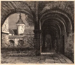 Udsigt over klosteret i klosteret Solesmes fra galleriet, Sarthe, Frankrig