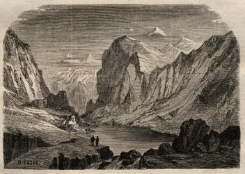 Udsigt over landet Davos i Schweiz i det 19. århundrede - indgravering i "" Dictionnaire populaire illustrious" - 1864 - af Joseph Decembre og Edmond Allonier -