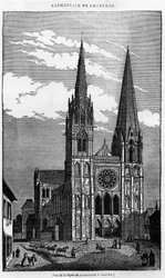 Udsigt over facaden af Cathedrale de Chartres (28) - i "Den maleriske butik"", juli 1836.