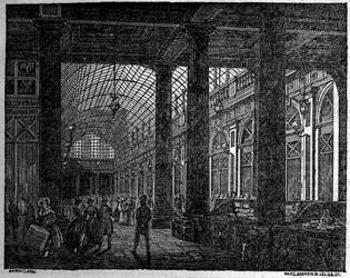Udsigt over galleriet i Orleans ved Palais Royal de Paris i 1835.