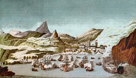 Udsigt over øen Saint Helene (Udsigt over øen Saint Helena) Indgravering af det 19. århundrede