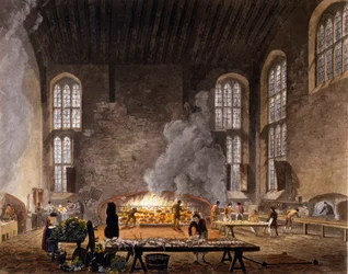 Udsigt over køkkenerne i Christ Church, Oxford University. 1850