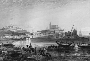 Udsigt over havnen i Bone nær Algier i det 19. århundrede, i "L