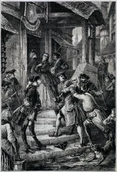 Voltaire (1694 - 1778) arresteret i Frankfurt i 1753 efter ordre fra den store Frederik II - i Histoire de France fra de fjerneste tider indtil 1789 af M. Guizot