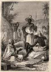 Rejse (1795) fra Mungo Park (1771-1806) til Djoliba (Niger): indfødte i Senegal - illustration taget fra "" The Great Mariners of the 18th century""