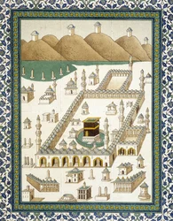 Vægfajancer: panel, der repræsenterer Kasbah (casbah) og dens omgivelser (Mekka) - i "" Arabisk kunst efter monumenterne i Kairo fra det 7. til det 18. århundrede"" af Prisse d