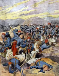 Krigen 1914 - 1918: Afrikanske ryttere fra den franske kolonihær i klitterne i Flandern. 1914.