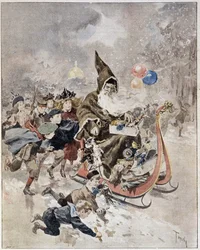 Akvarel forestillende julemanden. ""Den illustrerede verden"". 21/12/1895.