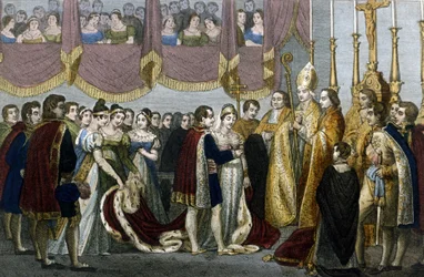 Bryllupsceremoni mellem Napoleon I og Maria - Louise af Habsburg i Augustinerkirken i Wien, 2. april