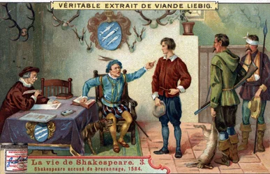 William SHAKESPEARE (1564-1616) anklaget for krybskytteri i 1584. Chromo liebig fra slutningen af det 19. århundrede.
