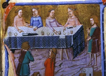 Kvinders banket. Miniature fra et manuskript fra 1200-tallet.