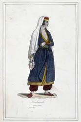 Ung Kalmouk-kvinde (mongolsk folk i det sydlige Sibirien) - i "" Jordens forskellige folkeslag"" af Fr. Jouhanneaud, Librairie des Bons Livres, Limoges