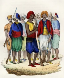 Zouaves, indfødte tiraillører fra den franske hær i Afrika, trænede i 1830. I "" Storia d