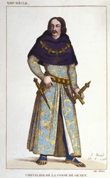 kostume af Chevalier de la Cosse de Genet posterieur til år 1365. gravering af 1830