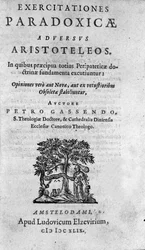 frontispice af "Exercitationum paradoxicarum adversus Aristoteleos"" af Pierre Gassendi (1592-1655), fransk filosof, astronom, matematiker og fysiker.