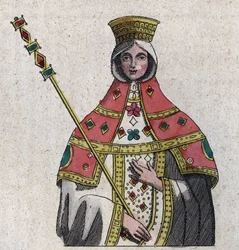 portræt af Eudokia (eller Eudocia) Ingerina (Eudocia Ingerina) (ca. 840 - ca. 882) hustru til den byzantinske kejser Basil I - indgravering fra "" Anvendelser og skikke for alle mennesker i universet. Det er historien om regeringen, lovene, militsen, relig