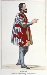 portræt af Henrik III, greve af Luxembourg (1247 - 1284). Gravering af 1830.