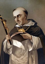portræt af St. Thomas Aquinas (1225 - 1274), italiensk teolog. efter "Science and its Men" af Louis Figuier. Barcelona 1881