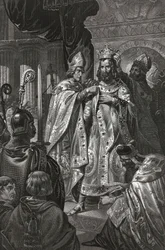 Kroningen af Balduin af Boulogne, kaldet Balduin 1. (ca. 1065-1118), konge af Jerusalem, juledag 1100