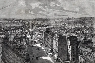 the Great Works of Haussman - Transformationer af Paris under det andet imperium, Paris Haussmannien (Boulevard, Haussmannien-værker) - Le piercing de rue Etienne Marcel- fra rue Turbigo til Place des Victoires - indgravering i "Le journal illustrious"" af