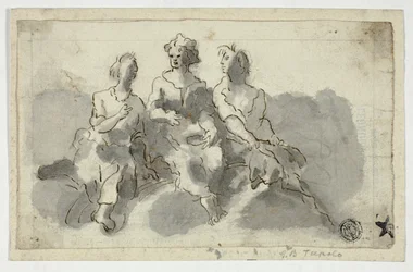 Tre siddende figurer (recto); siddende mand i profil (verso)