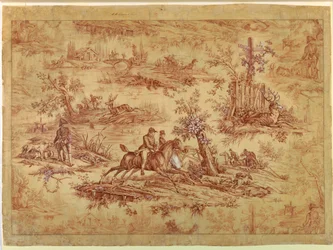 Tegning, Cartoon for Cotton Printed Textile, La Route de Jouy, efter 1815