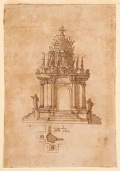 Tegning, katafalk, ca. 1631