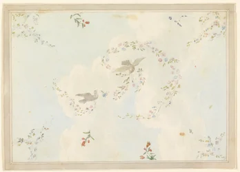Tegning, loftsdesign med duer og blomsterguirlander, muligvis til indgangshallen, 1815-22