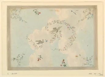 Tegning, loftsdesign med duer og blomsterguirlander, muligvis til indgangshallen, 1815-22