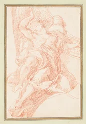Tegning, loftsdetalje af figur og dekorativt motiv, ca. 1759-70