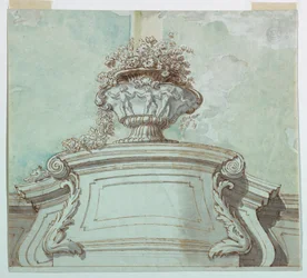 Tegning, centralt panel til et loft, 1750-1800