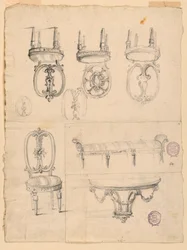 Tegninger, stole og arkitektoniske skitser, 1785-1795